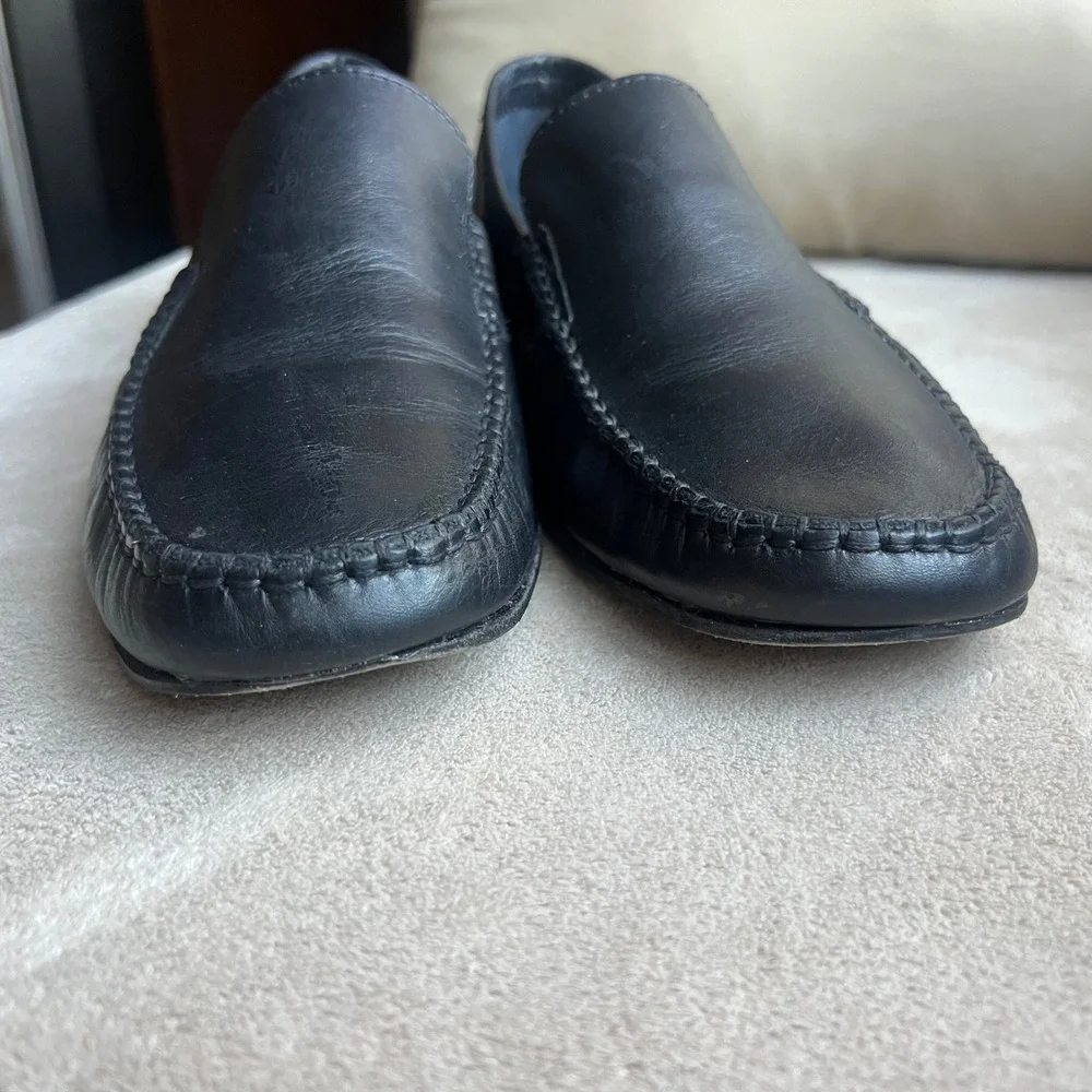 Pugnaloni Men 9-9.5‎ EU 42 Black Leather Loafers Classic Slip On Shoes Italy